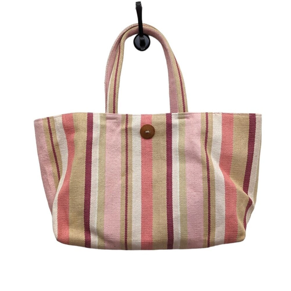 Large Pink Striped Rectangle Beach Tote Shopper Handbag Purse